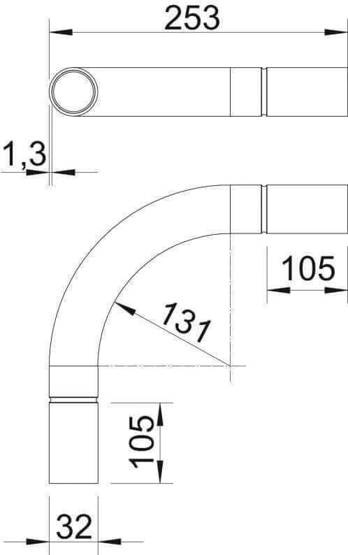 Curva per tubi in alluminio OBO SB32W, senza filettatura