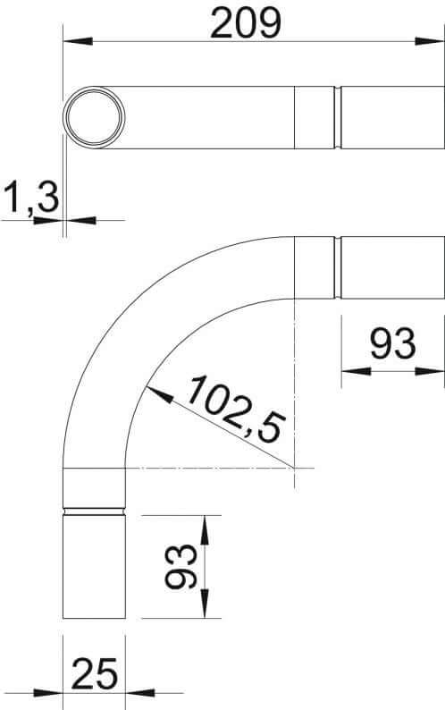 Curva per tubi in alluminio OBO SB25W, senza filettatura