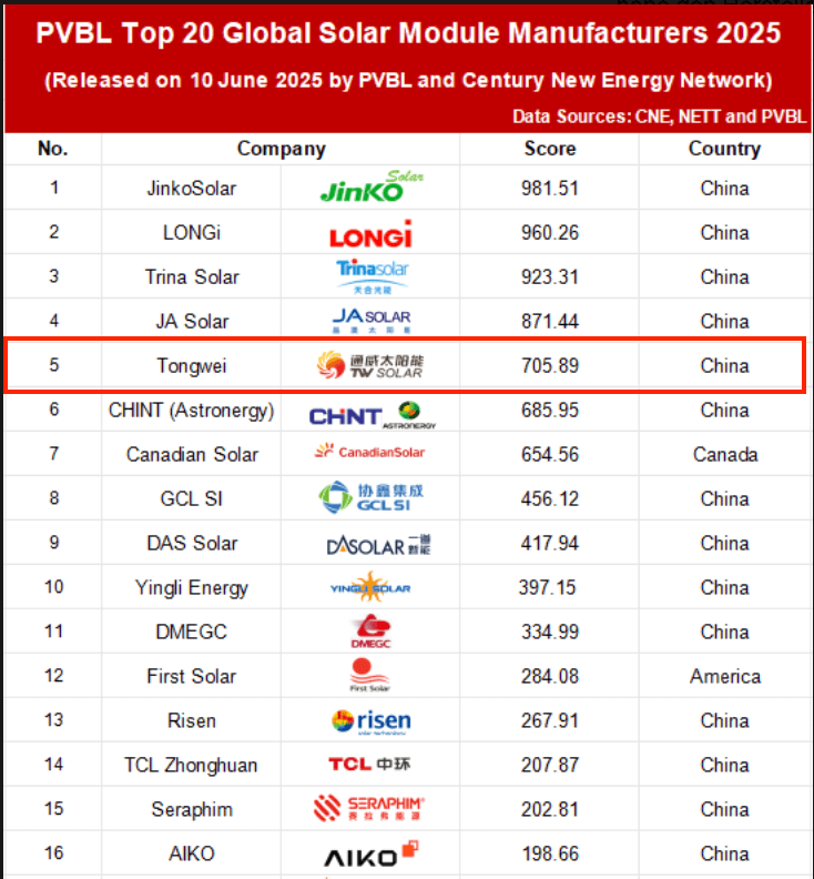 Tongwei PVBL Top 20 2025 Tongwei TWMNH-48HW460 460 W