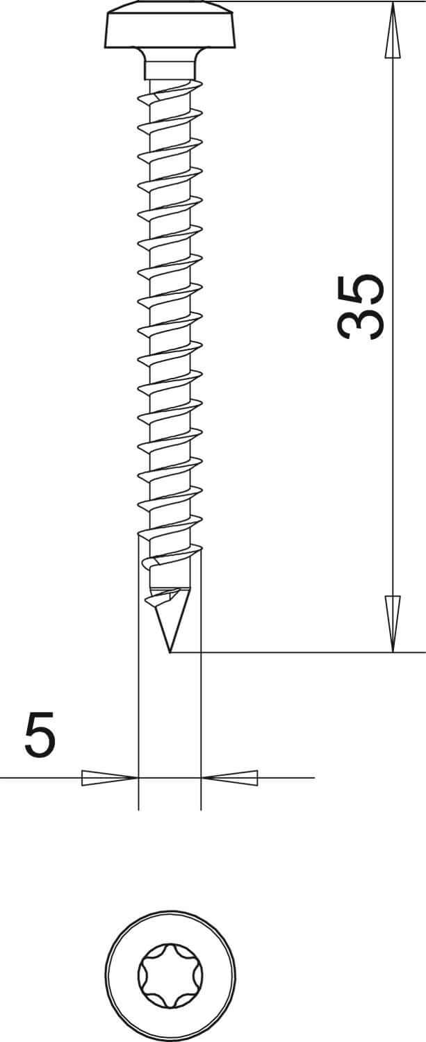 Vite OBO Sprint 5,0x35, con testa Torx, confezione da 200 pezzi.